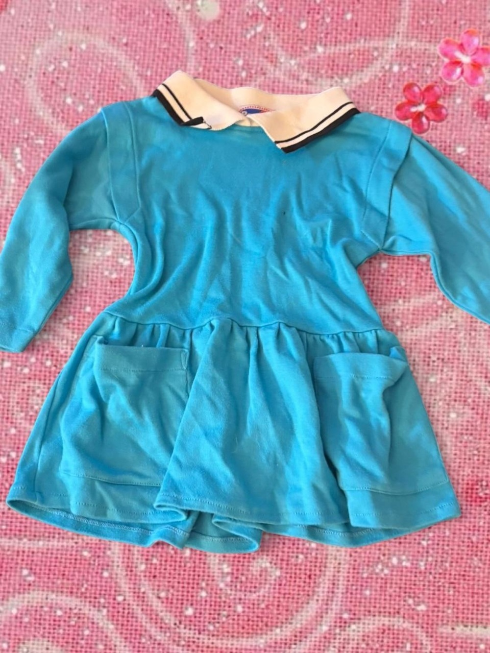 Vintage 80s little girls popsicle blue polo dress